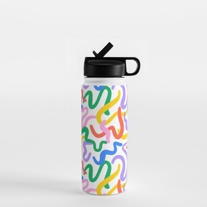 Fun colorful abstract line doodle pattern Water Bottle Gallery Image 1
