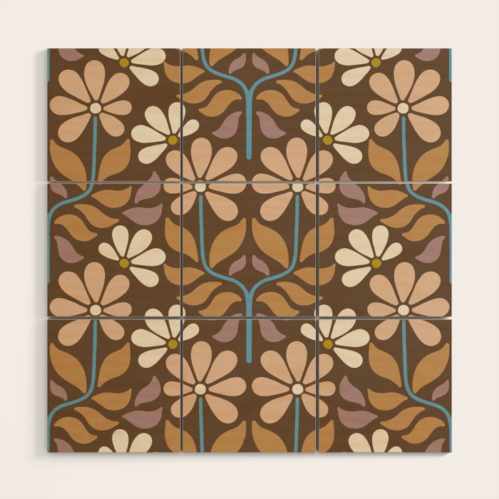 Retro Floral Pattern Bloom Wood Wall Art Gallery Image 1