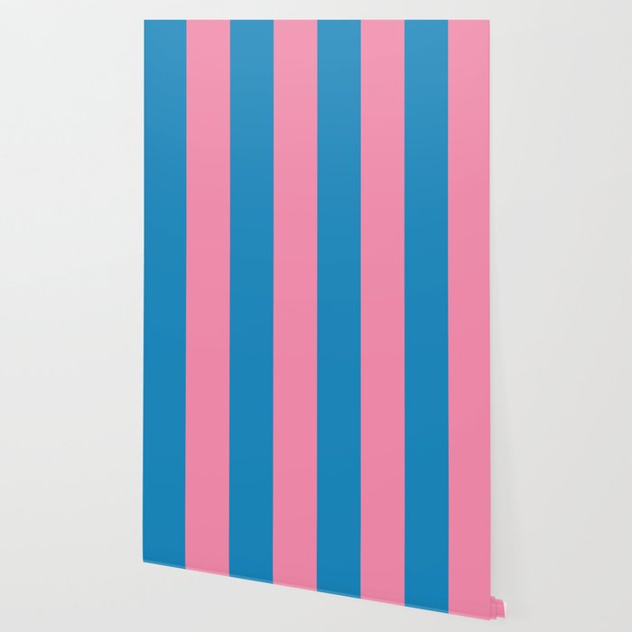 Fun Stripes Pink and Blue Narrow Vertical Retro Contemporary Stripe Pattern Wallpaper Gallery Image 2