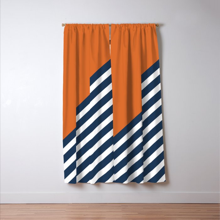 Color Block & Stripes Geometric Print, Orange, Navy and White Window Curtain Gallery Image 3