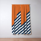 Color Block & Stripes Geometric Print, Orange, Navy and White Window Curtain Gallery Image 3