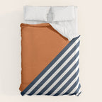 Color Block & Stripes Geometric Print, Orange, Navy and White Duvet Cover Gallery Image 6