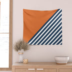 Color Block & Stripes Geometric Print, Orange, Navy and White Wall Tapestry Gallery Image 2