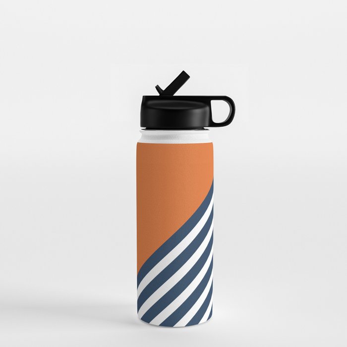 Color Block & Stripes Geometric Print, Orange, Navy and White Water Bottle Gallery Image 1