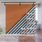 Color Block & Stripes Geometric Print, Orange, Navy and White Wall Mural Gallery Image 1