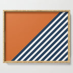 Color Block & Stripes Geometric Print, Orange, Navy and White Serving Tray Gallery Image 1