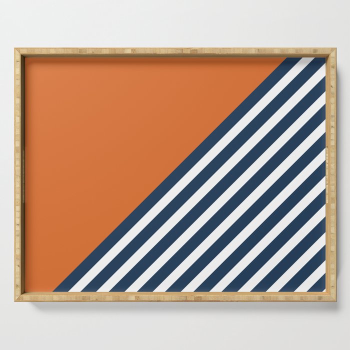 Color Block & Stripes Geometric Print, Orange, Navy and White Serving Tray Gallery Image 1