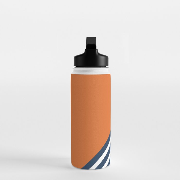 Color Block & Stripes Geometric Print, Orange, Navy and White Water Bottle Gallery Image 3