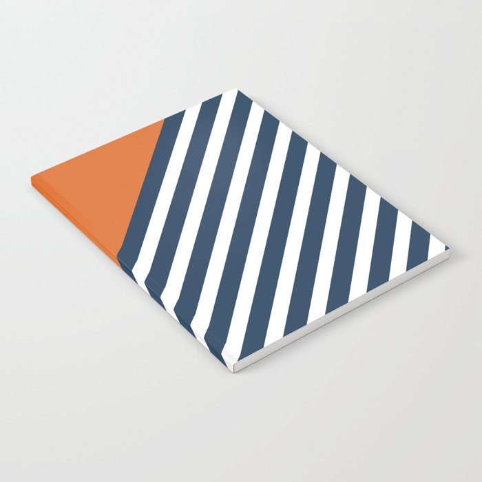 Color Block & Stripes Geometric Print, Orange, Navy and White Notebook Gallery Image 1