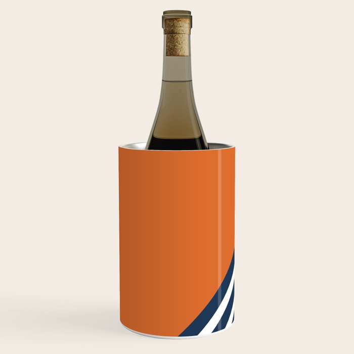 Color Block & Stripes Geometric Print, Orange, Navy and White Wine Chiller Gallery Image 2