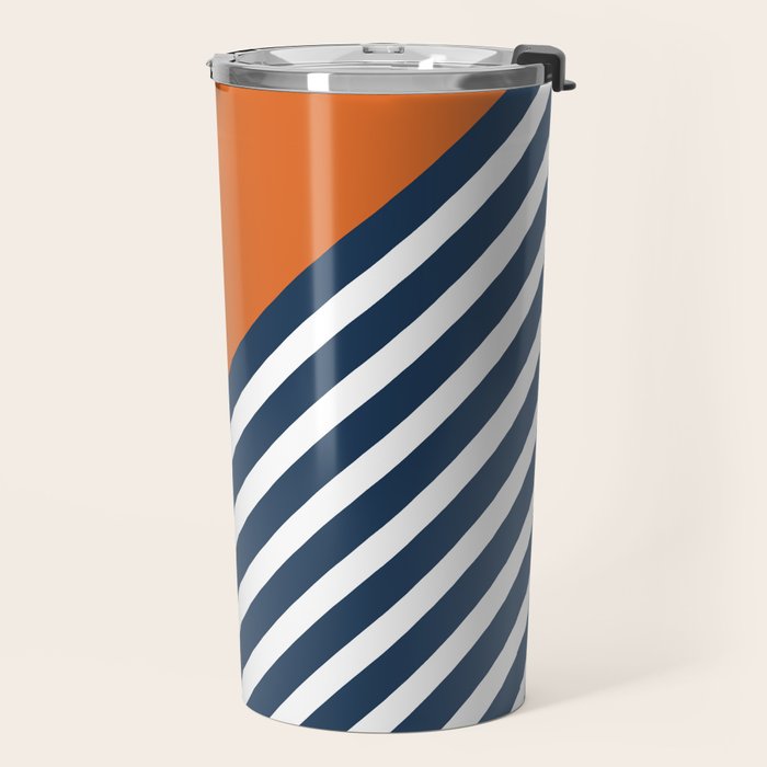 Color Block & Stripes Geometric Print, Orange, Navy and White Travel Mug Gallery Image 2
