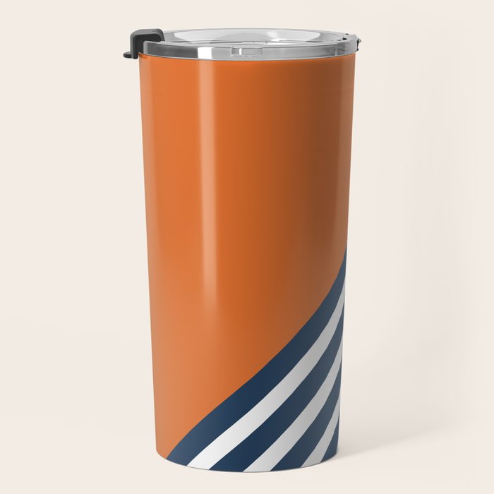 Color Block & Stripes Geometric Print, Orange, Navy and White Travel Mug Gallery Image 3