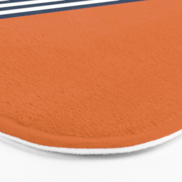 Color Block & Stripes Geometric Print, Orange, Navy and White Bath Mat Gallery Image 3