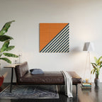 Color Block & Stripes Geometric Print, Orange, Navy and White Wood Wall Art Gallery Image 2