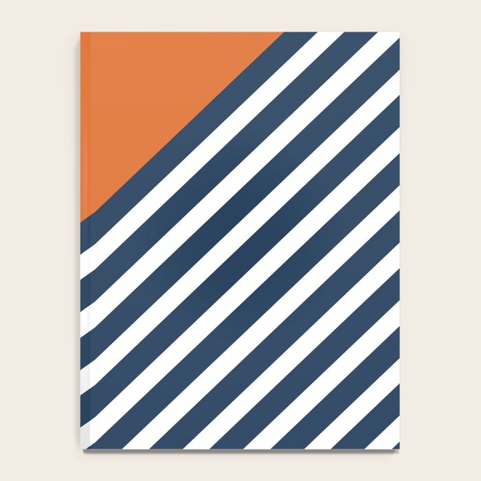 Color Block & Stripes Geometric Print, Orange, Navy and White Notebook Gallery Image 4