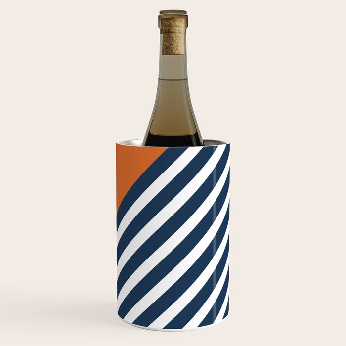 Color Block & Stripes Geometric Print, Orange, Navy and White Wine Chiller Gallery Image 3