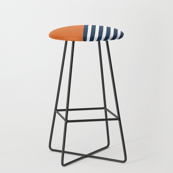 Color Block & Stripes Geometric Print, Orange, Navy and White Stool Gallery Image 1