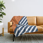 Color Block & Stripes Geometric Print, Orange, Navy and White Throw Blanket Gallery Image 1