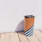 Color Block & Stripes Geometric Print, Orange, Navy and White Travel Mug Gallery Image 4