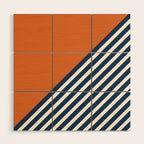 Color Block & Stripes Geometric Print, Orange, Navy and White Wood Wall Art Gallery Image 1