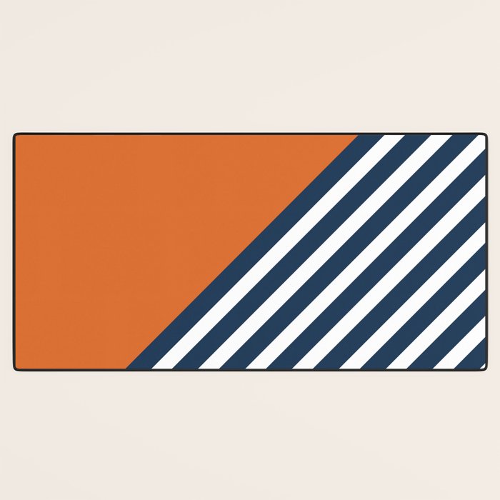 Color Block & Stripes Geometric Print, Orange, Navy and White Desk Mat Gallery Image 3