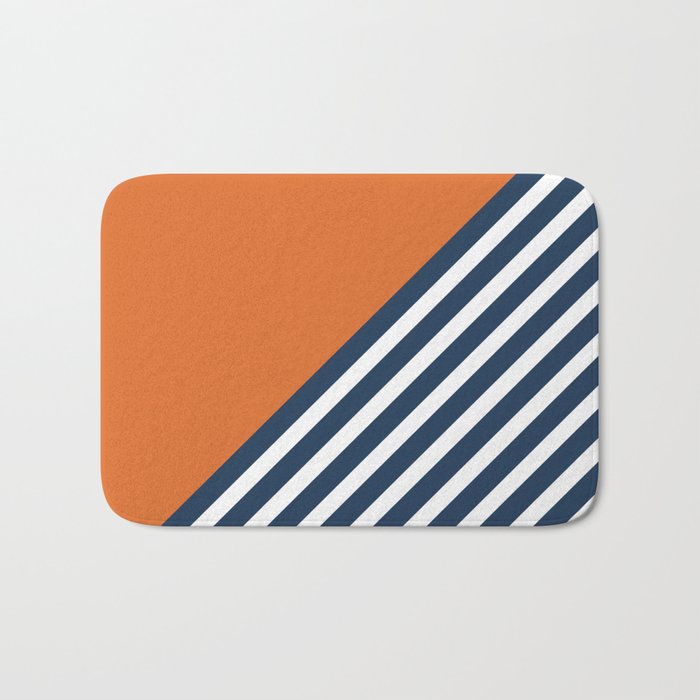 Color Block & Stripes Geometric Print, Orange, Navy and White Bath Mat Gallery Image 1