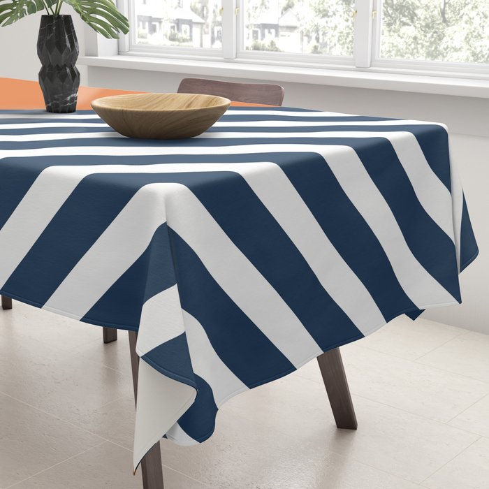 Color Block & Stripes Geometric Print, Orange, Navy and White Tablecloth Gallery Image 3