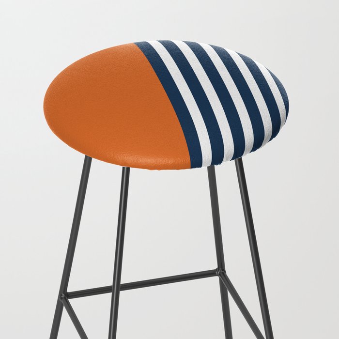 Color Block & Stripes Geometric Print, Orange, Navy and White Stool Gallery Image 2