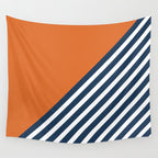 Color Block & Stripes Geometric Print, Orange, Navy and White Wall Tapestry Gallery Image 4