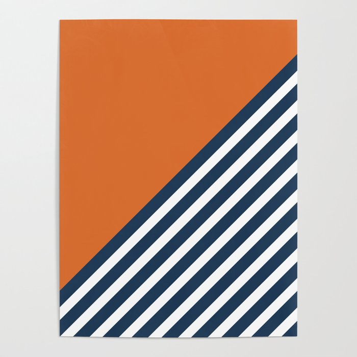 Color Block & Stripes Geometric Print, Orange, Navy and White Poster Gallery Image 4