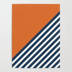 Color Block & Stripes Geometric Print, Orange, Navy and White Poster Gallery Image 4