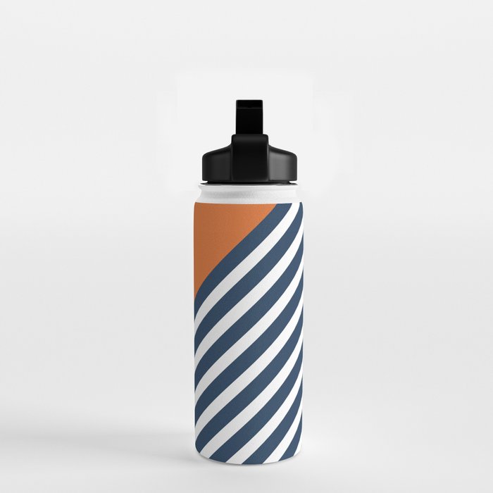 Color Block & Stripes Geometric Print, Orange, Navy and White Water Bottle Gallery Image 2
