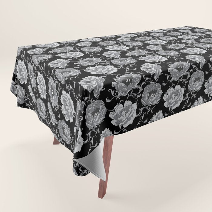 Goth Romantic Vintage Peonies Tablecloth Gallery Image 1