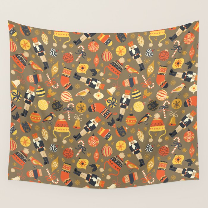 Christmas Vintage Ornaments Wall Tapestry Gallery Image 4