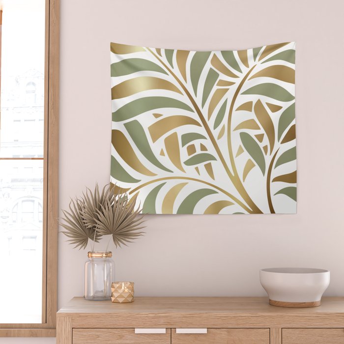 Sage and Gold Modern Leaf Wall Tapestry Gallery Image 2