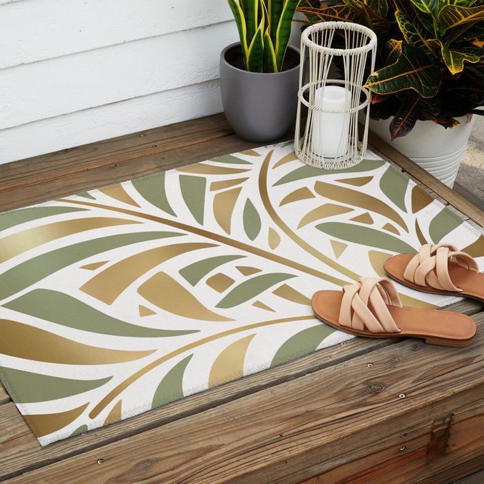 Sage and Gold Modern Leaf Outdoor Rug Gallery Image 2