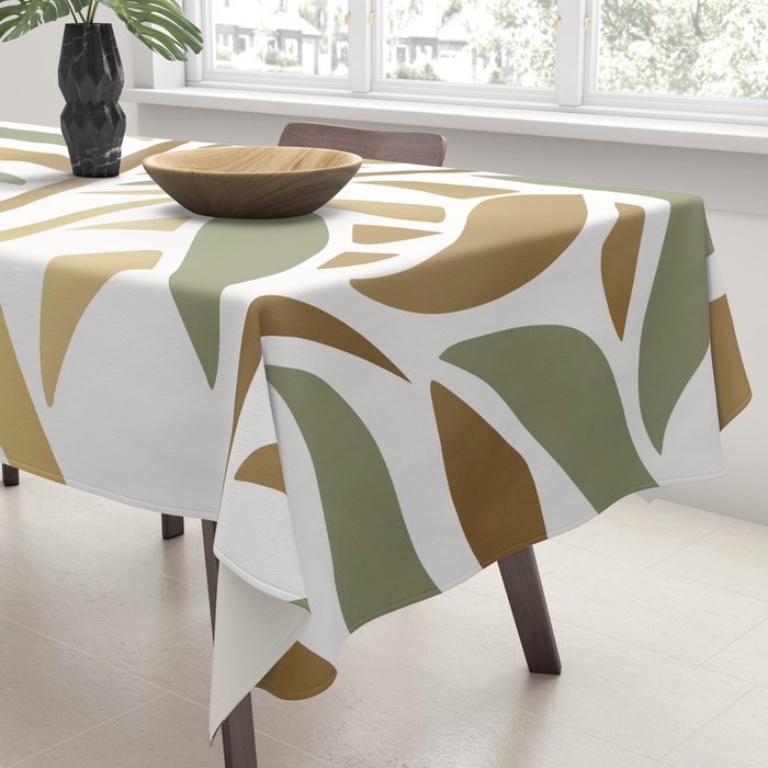 Sage and Gold Modern Leaf Tablecloth Gallery Image 3