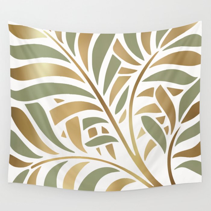 Sage and Gold Modern Leaf Wall Tapestry Gallery Image 1