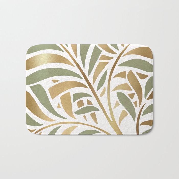Sage and Gold Modern Leaf Bath Mat Gallery Image 1