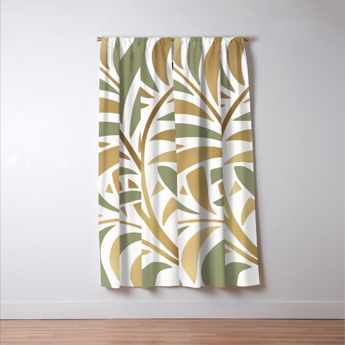 Sage and Gold Modern Leaf Window Curtain Gallery Image 3