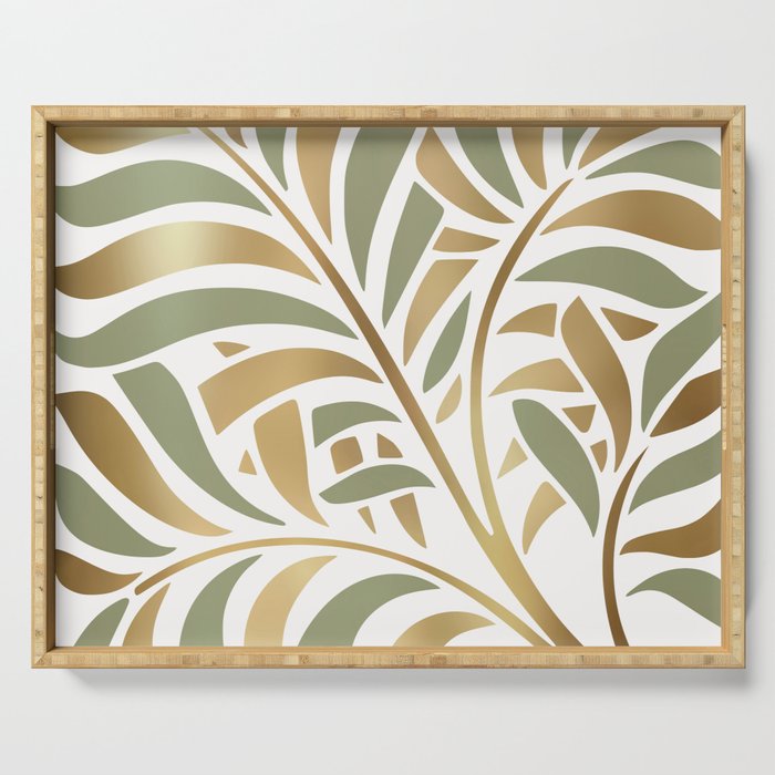 Sage and Gold Modern Leaf Serving Tray Gallery Image 1