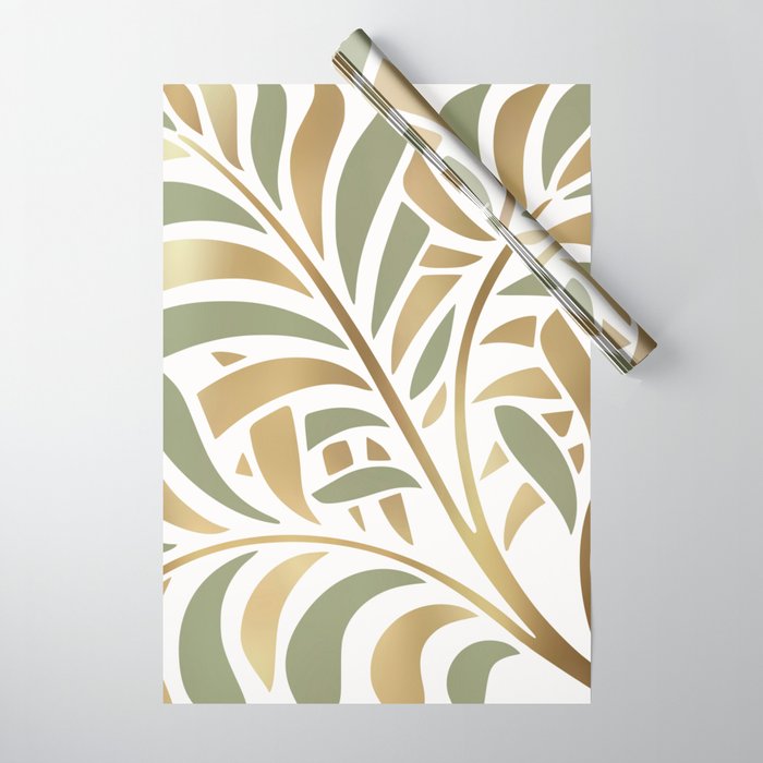 Sage and Gold Modern Leaf Wrapping Paper Gallery Image 1