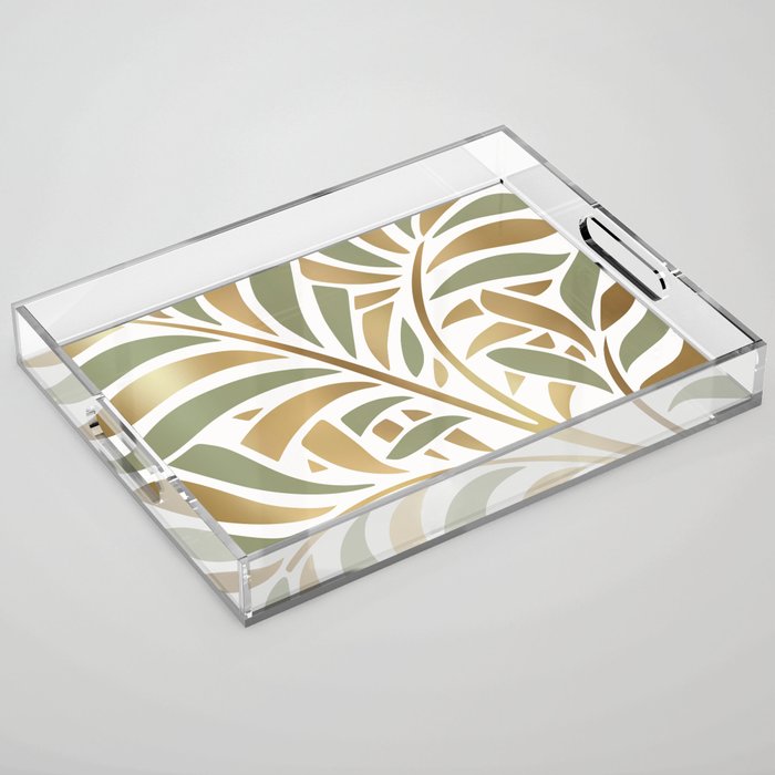 Sage and Gold Modern Leaf Acrylic Tray Gallery Image 1