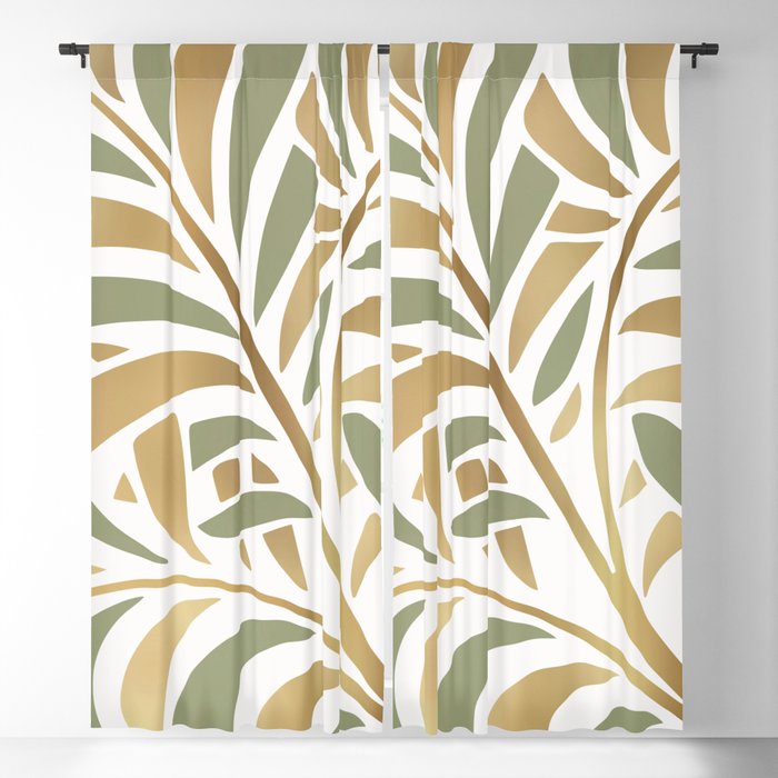 Sage and Gold Modern Leaf Window Curtain Gallery Image 1