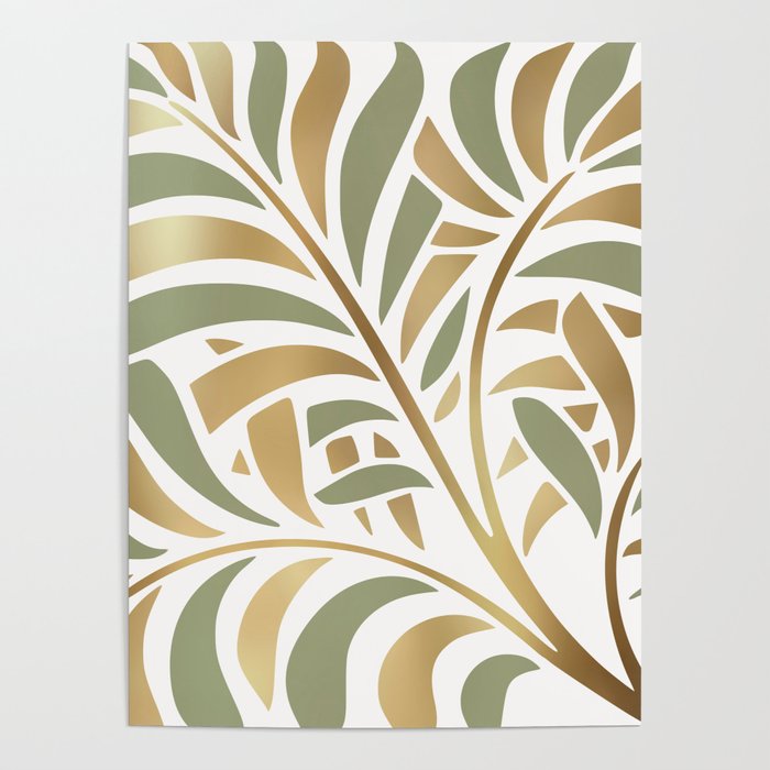 Sage and Gold Modern Leaf Poster Gallery Image 1