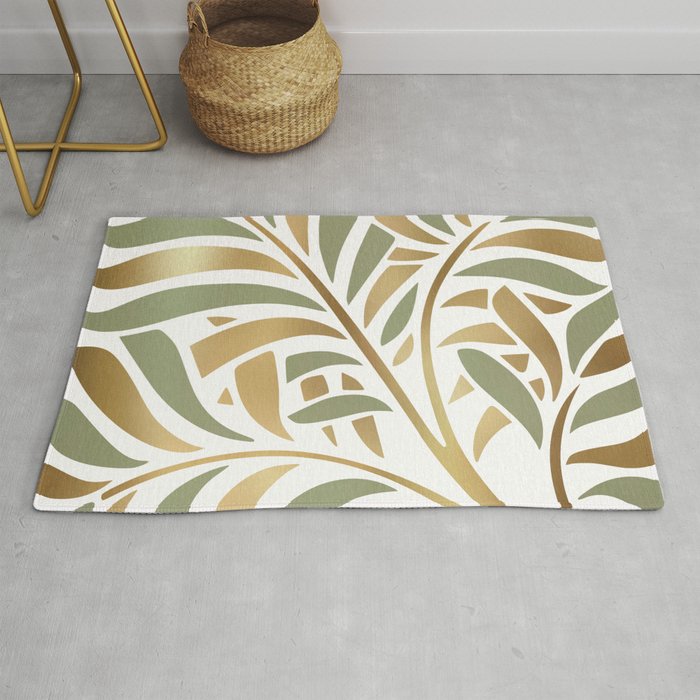 Sage and Gold Modern Leaf Rug Gallery Image 1