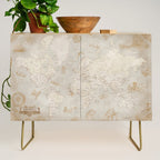 Vintage looking current world map with sea monsters and sail ships Credenza Gallery Image 1