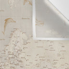 Vintage looking current world map with sea monsters and sail ships Wall Tapestry Gallery Image 3