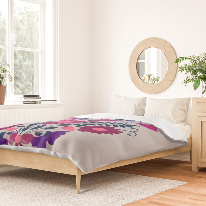 Mexican Bird Motif Gray Duvet Cover Gallery Image 2