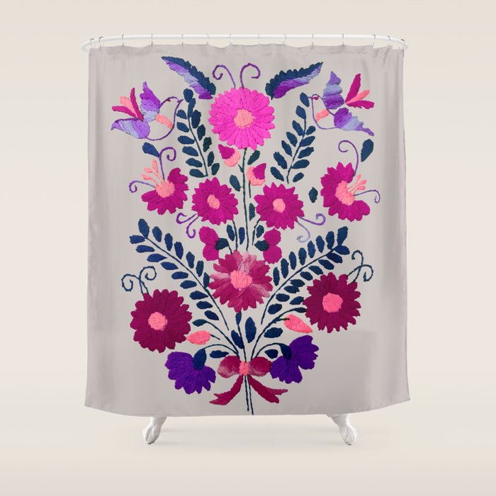 Mexican Bird Motif Gray Shower Curtain Gallery Image 1